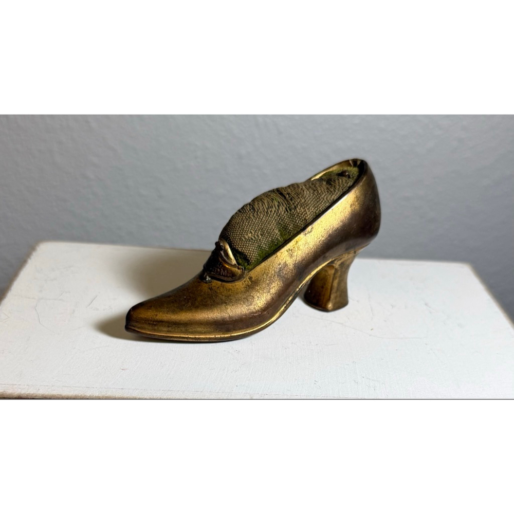 vintage brass shoe pin cushion souvenir USS Oklahoma Victorian - Picture 12 of 12